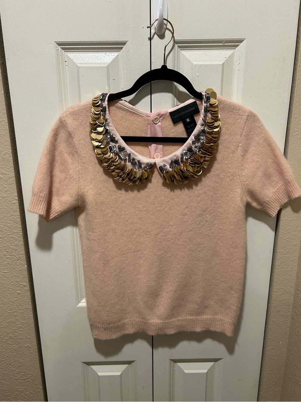 Anthropologie Corey Lynn Calter Angora Peter Pan Paillettes Collar Sweater , S - Picture 5 of 9